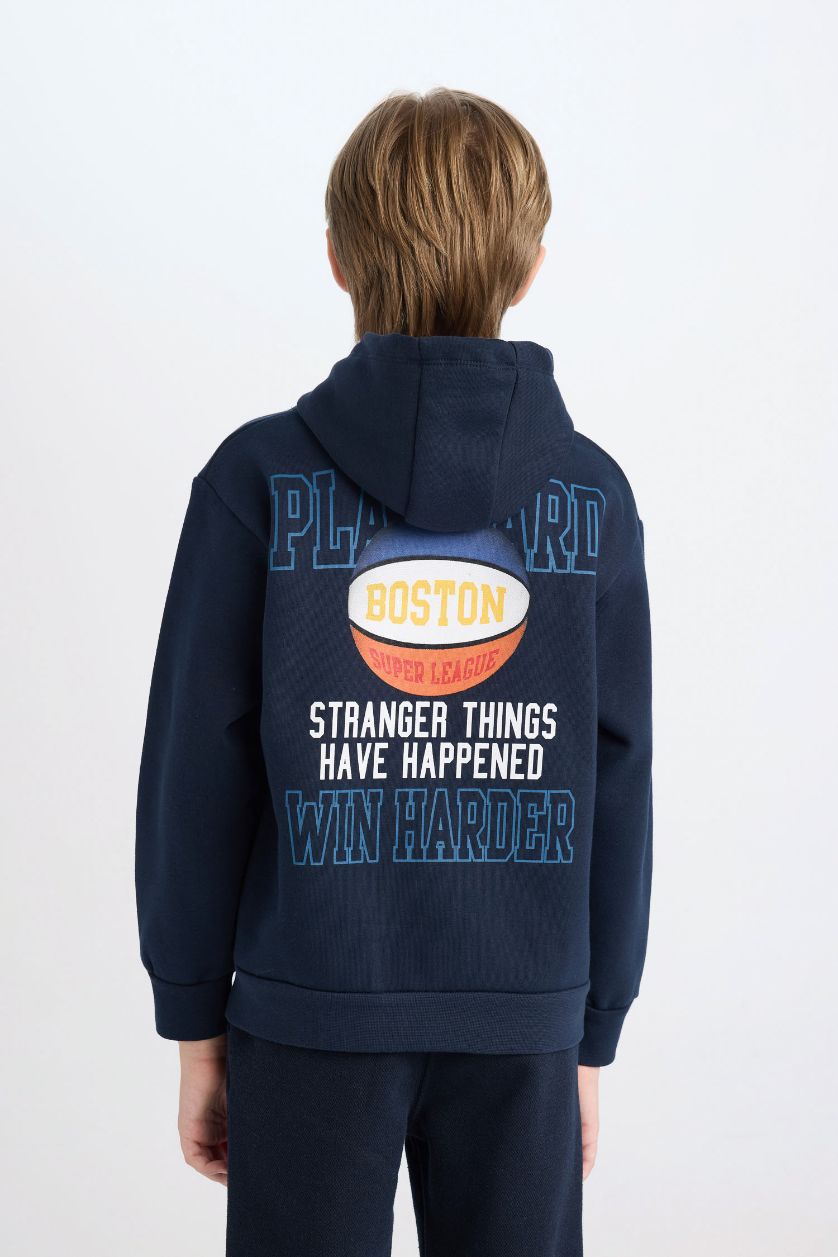 Erkek Çocuk - Genç Erkek Lacivert Lacivert Kapüşonlu Sırt Baskılı Sweatshirt Erkek Çocuk