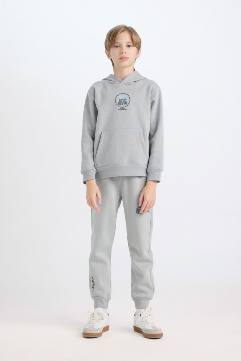 GARÇONS Gris Sweat à capuche imprimé au dos à coupe régulière