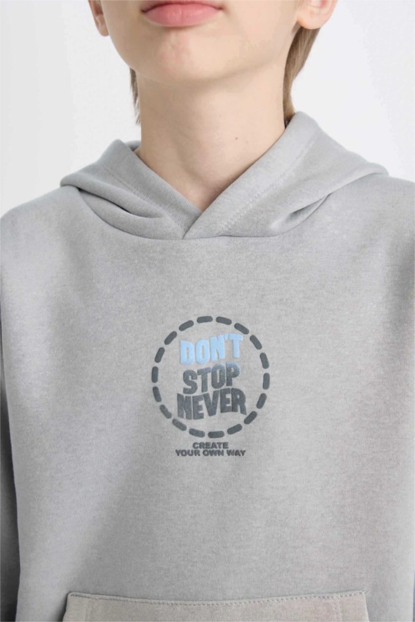 GARÇONS Gris Sweat à capuche imprimé au dos à coupe régulière