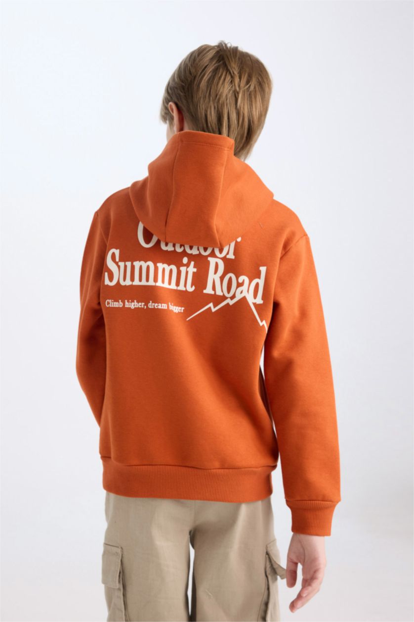 أولادي برتقالي سويت شيرت اولادي مطرز تقيل قصة عادية بجيب