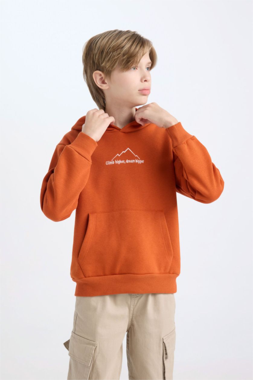 أولادي برتقالي سويت شيرت اولادي مطرز تقيل قصة عادية بجيب