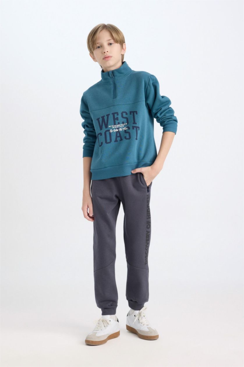 GARÇONS Indigo Sweat-shirt épais à Coupe Régulière à demi-fermeture éclair