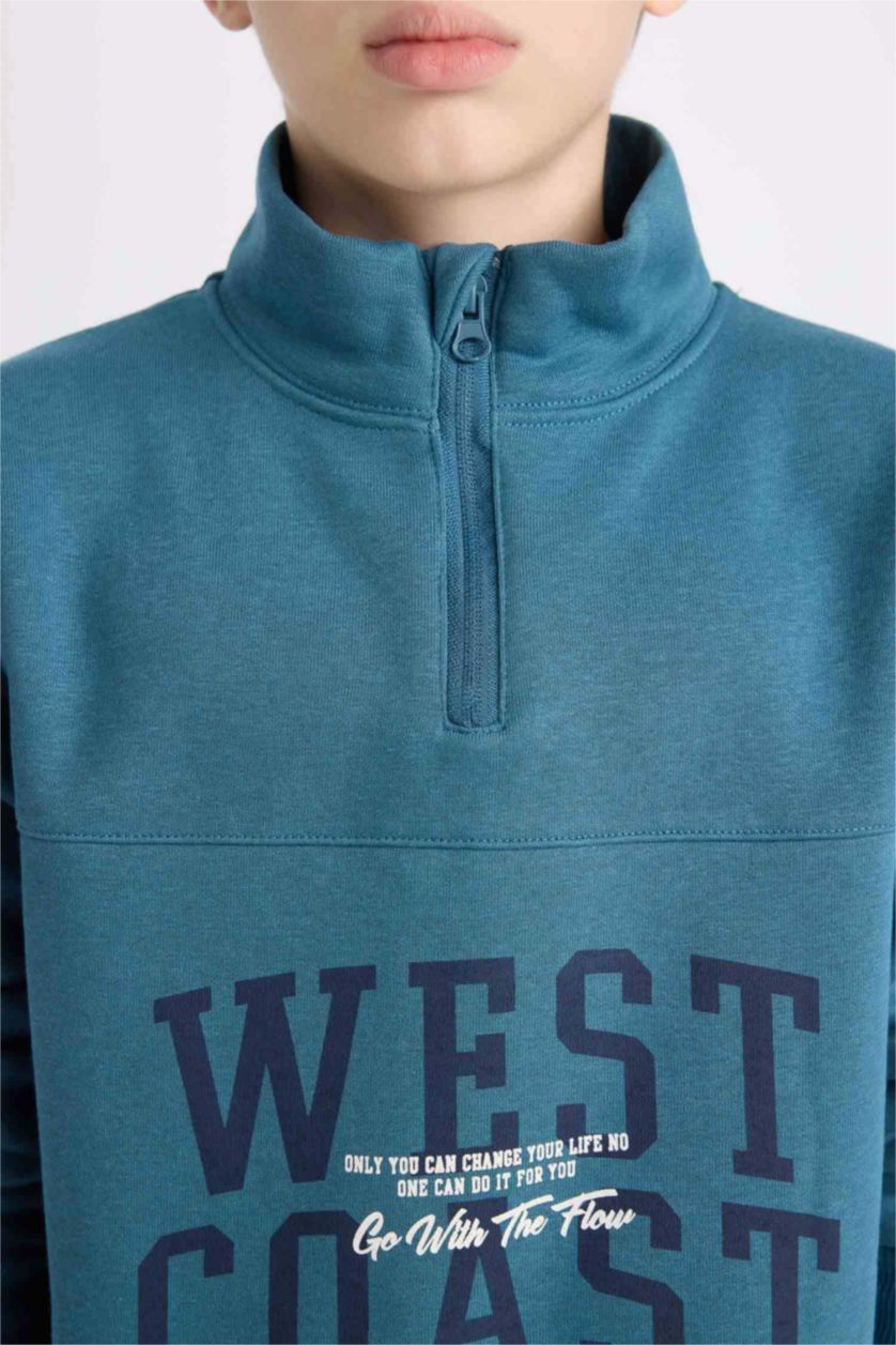 GARÇONS Indigo Sweat-shirt épais à Coupe Régulière à demi-fermeture éclair