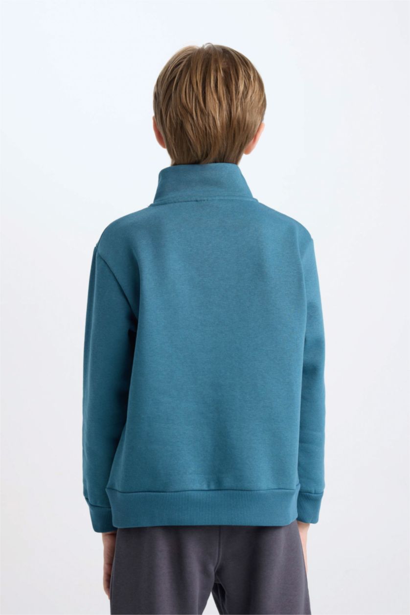 GARÇONS Indigo Sweat-shirt épais à Coupe Régulière à demi-fermeture éclair