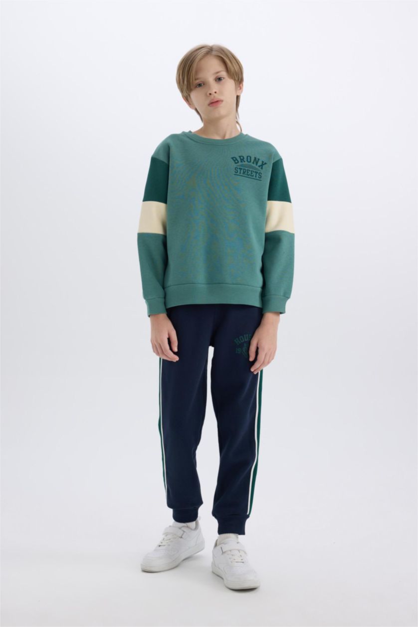 Erkek Çocuk - Genç Erkek Yeşil Erkek Çocuk Bisiklet Yaka Baskılı Sweatshirt