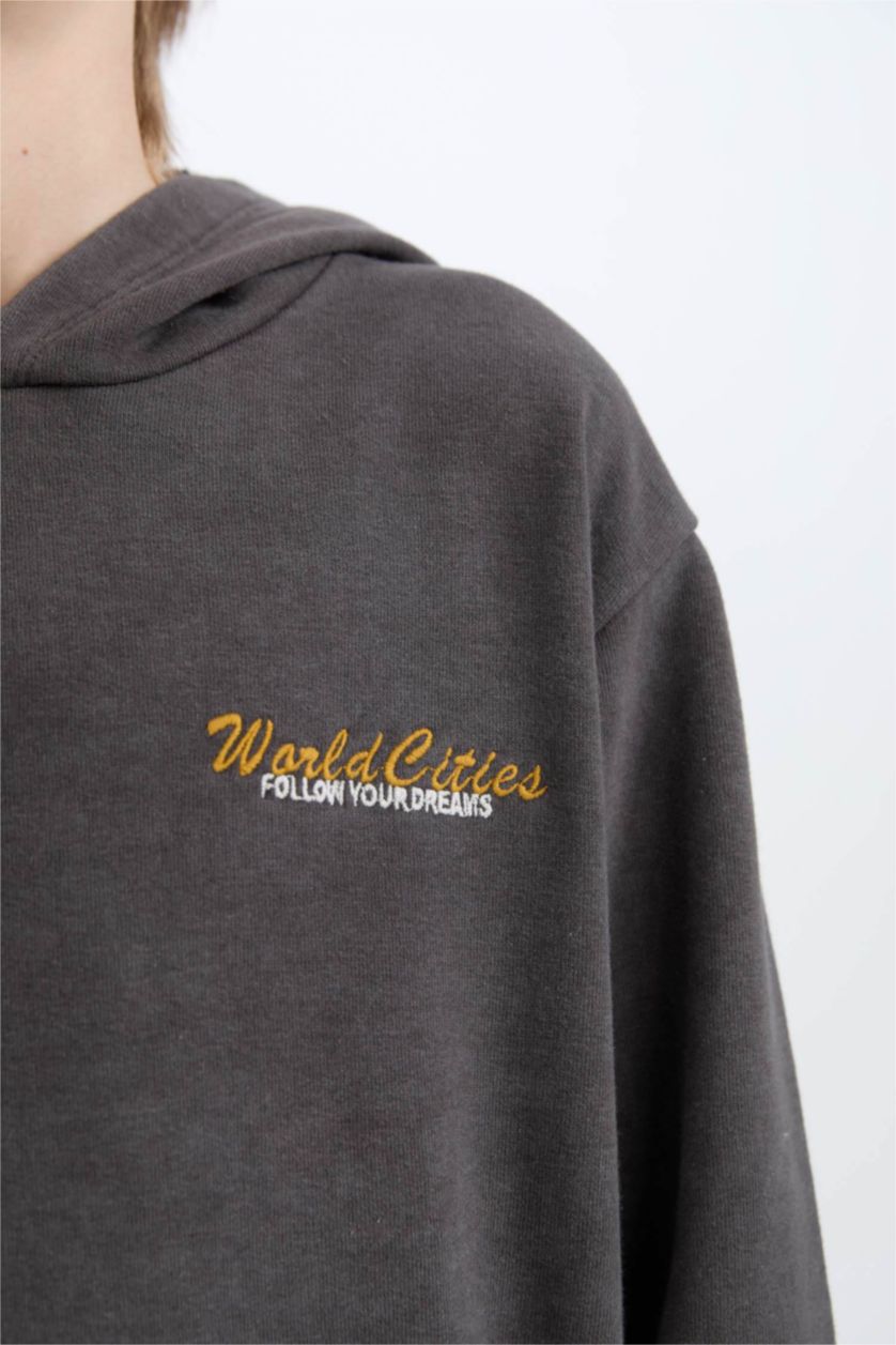 GARÇONS Antrasit Sweat à capuche avec imprimé dans le dos pour garçon