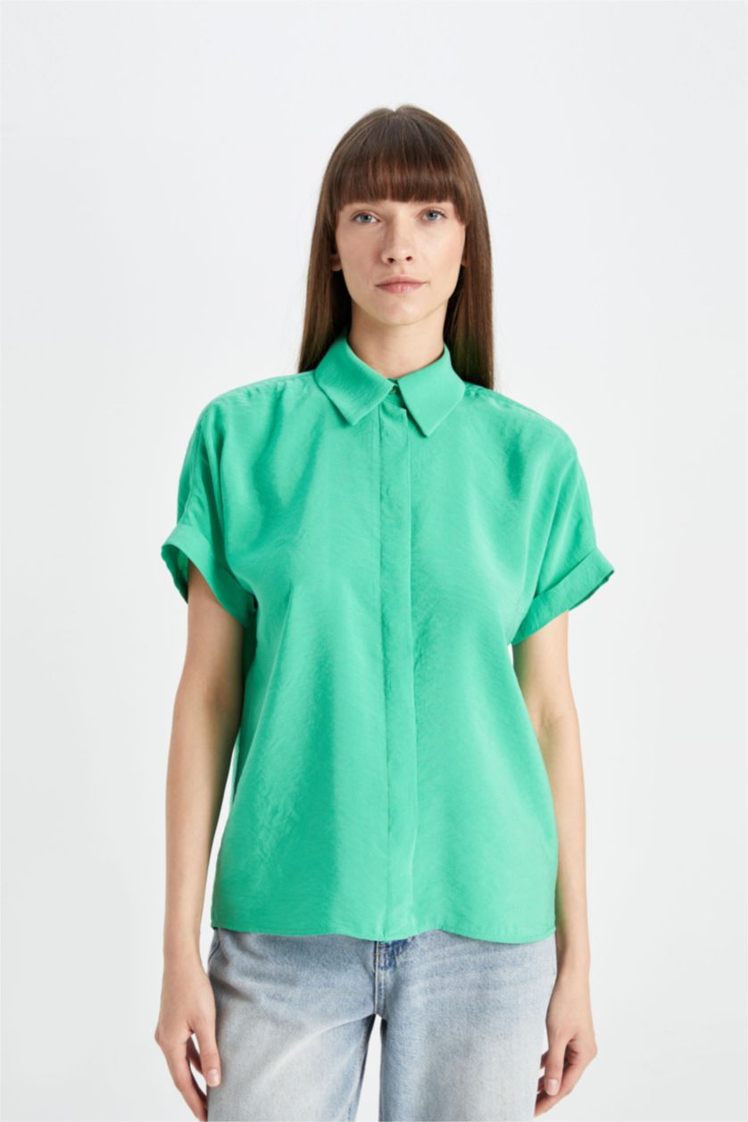 WOMAN Light Green Oversize Short Sleeve Shirt