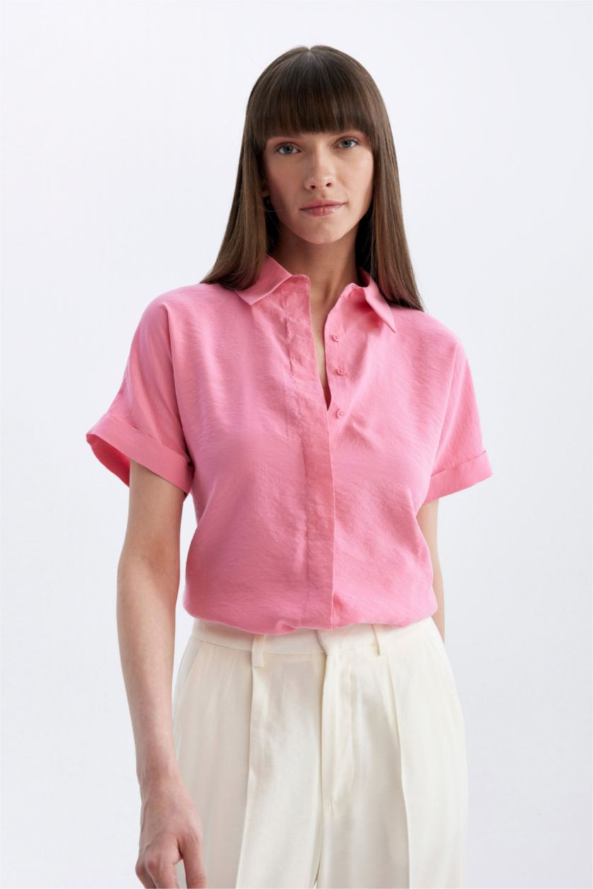 WOMAN Pink Oversize Fit Short Sleeve Shirt