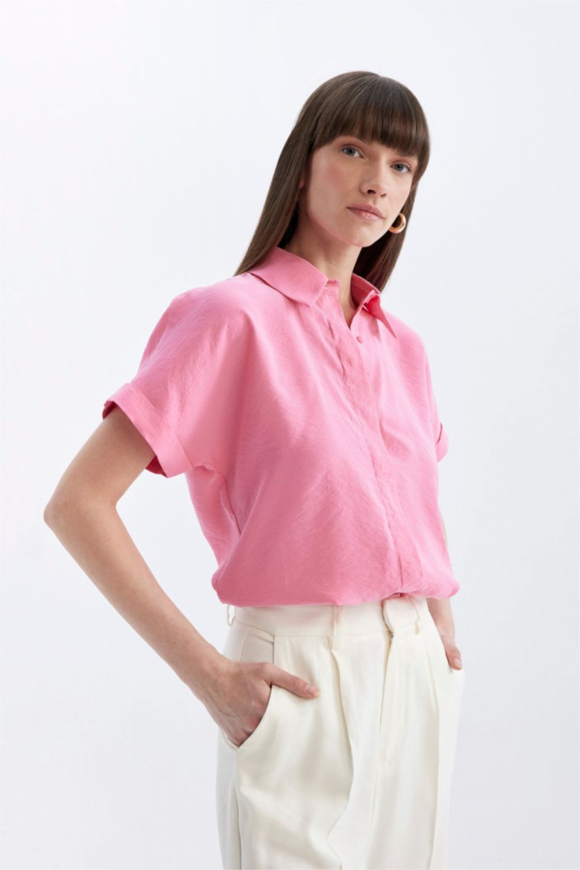 WOMAN Pink Oversize Fit Short Sleeve Shirt