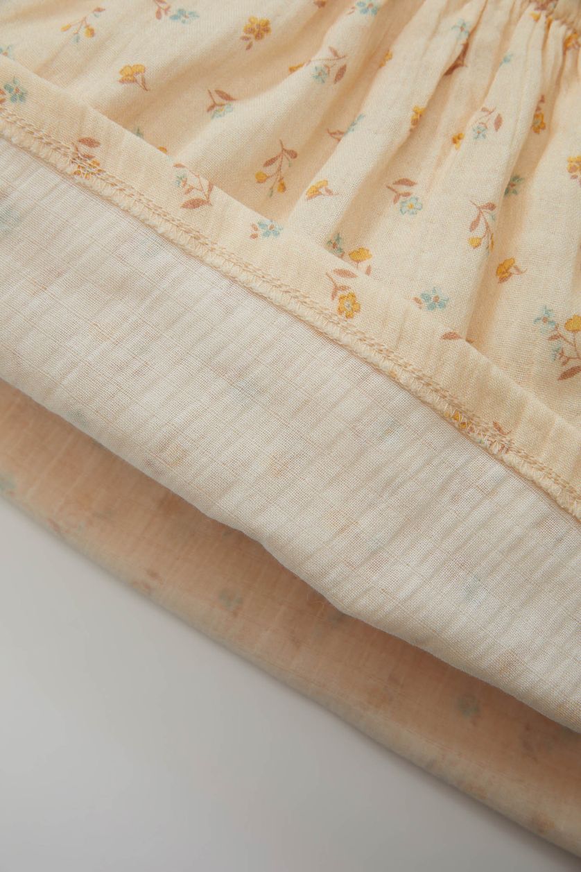 طفلة صغيرة اللون الحجري فستان بيبي بناتي فلورال مضلع قصة عادية كم طويل بياقة مستديرة