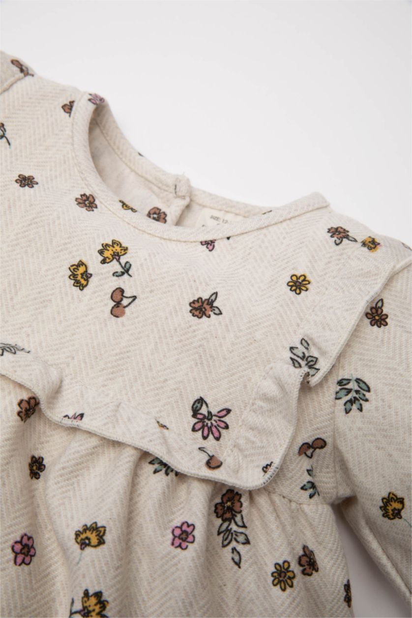 BÉBÉ FILLE Beige Robe en Jacquard Floral pour Bébé Fille