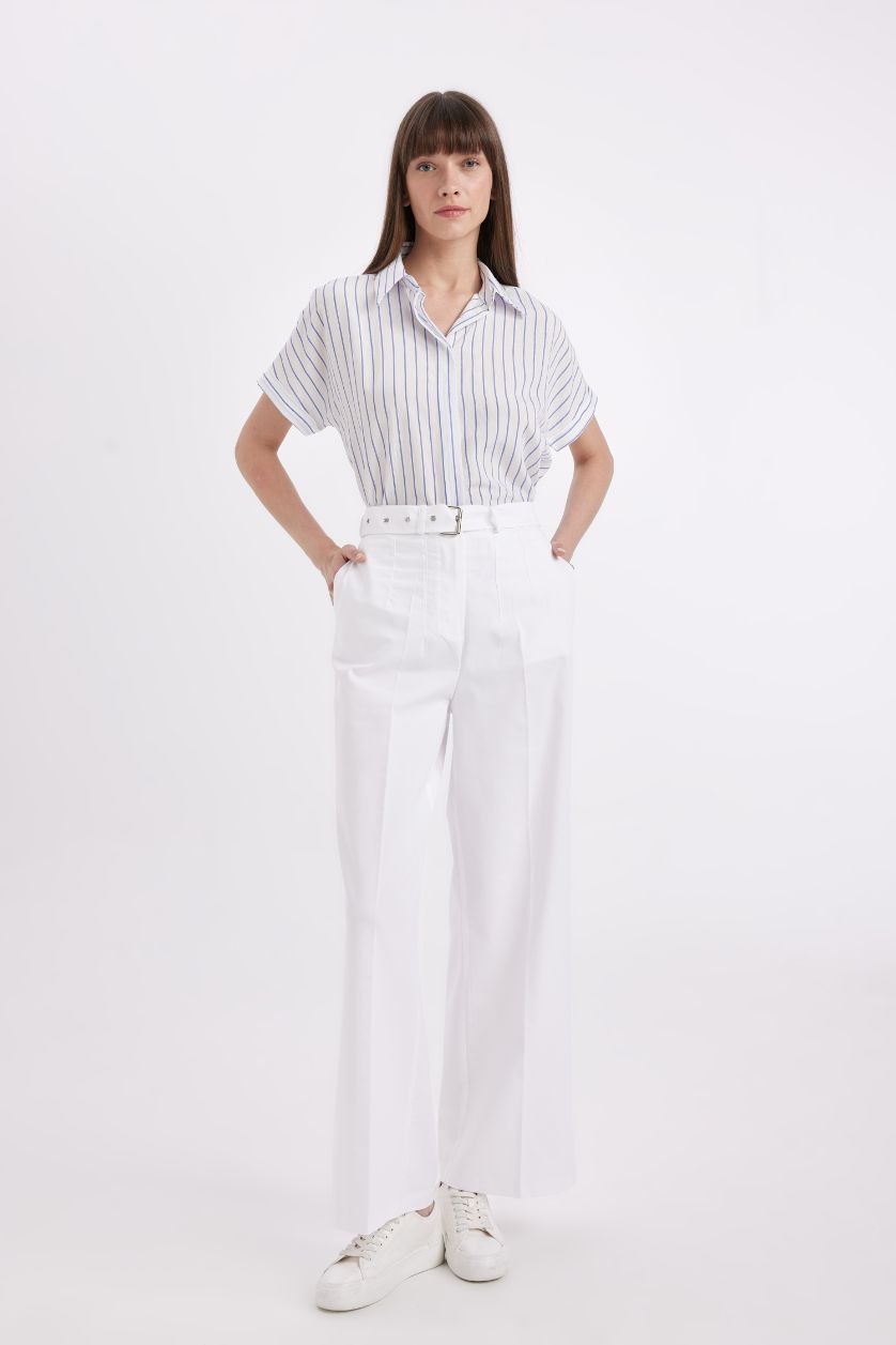 WOMAN White Oversized Fit Striped Shirt