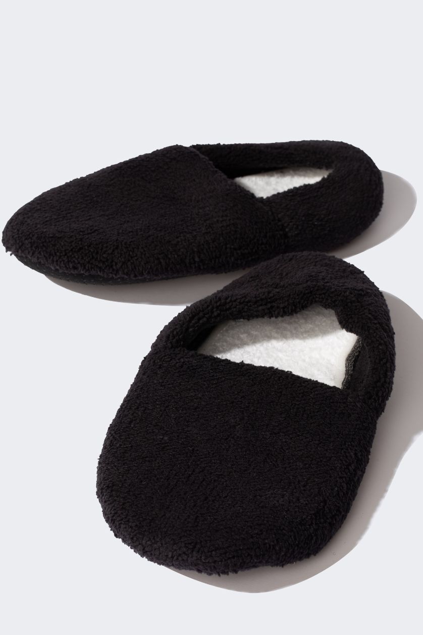 Man Black Boy Flat Base Plush Home Slippers