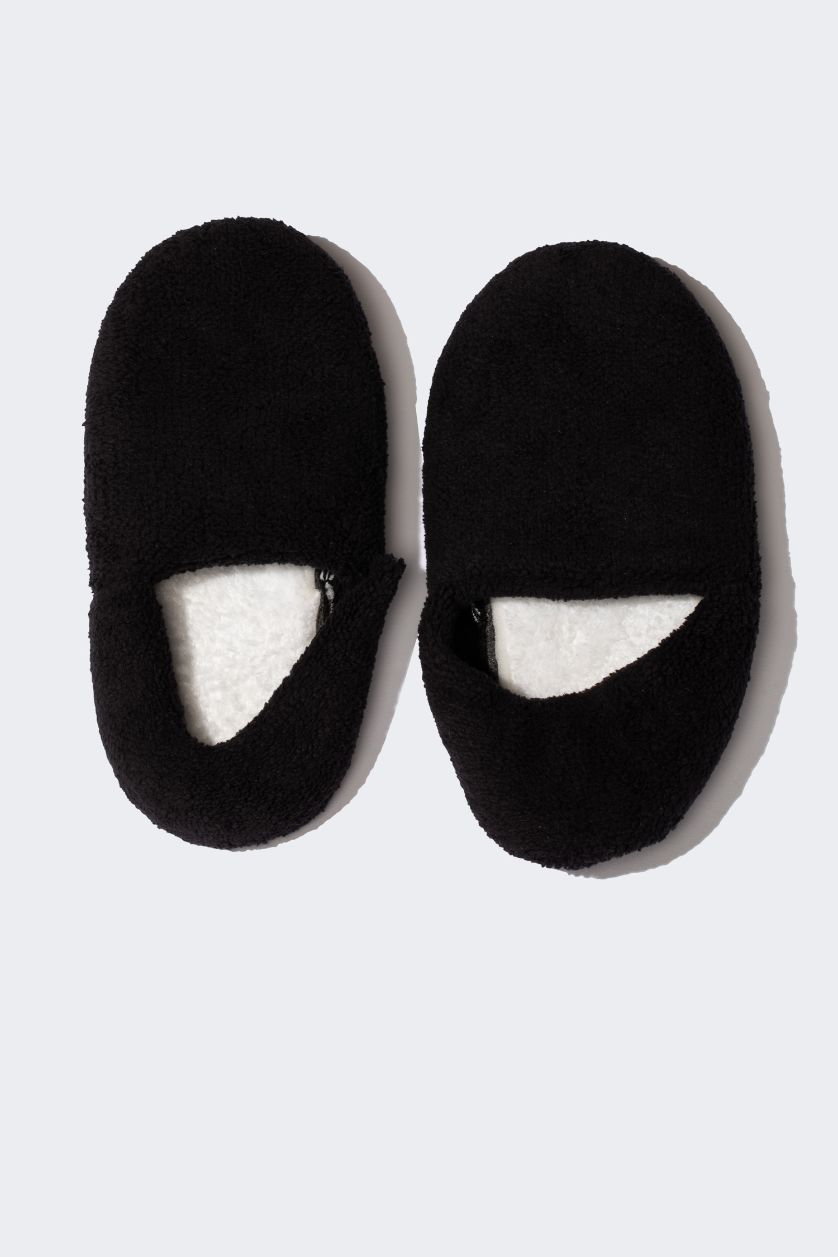 Man Black Boy Flat Base Plush Home Slippers