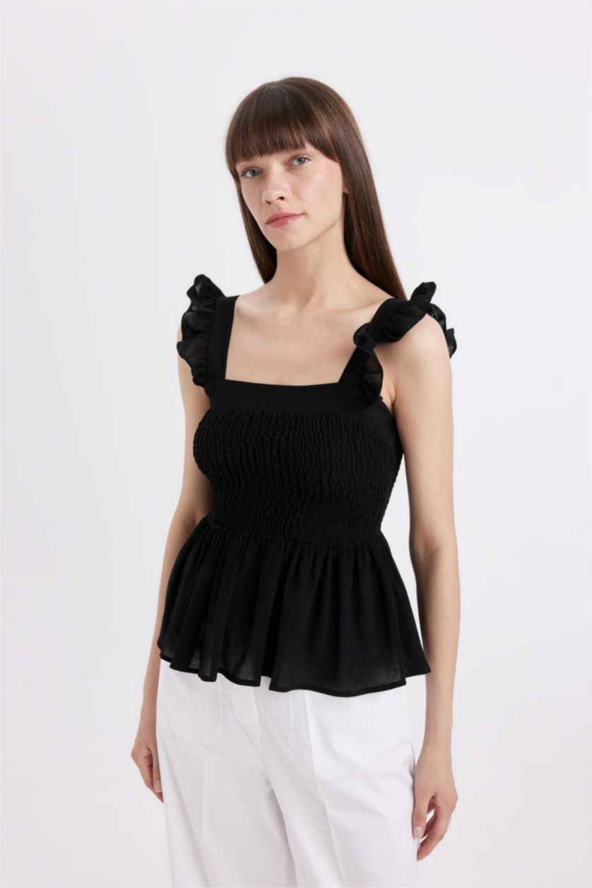 نساء أسود بلوزة اسود بدون ردن بحمالات وياخة مربعة