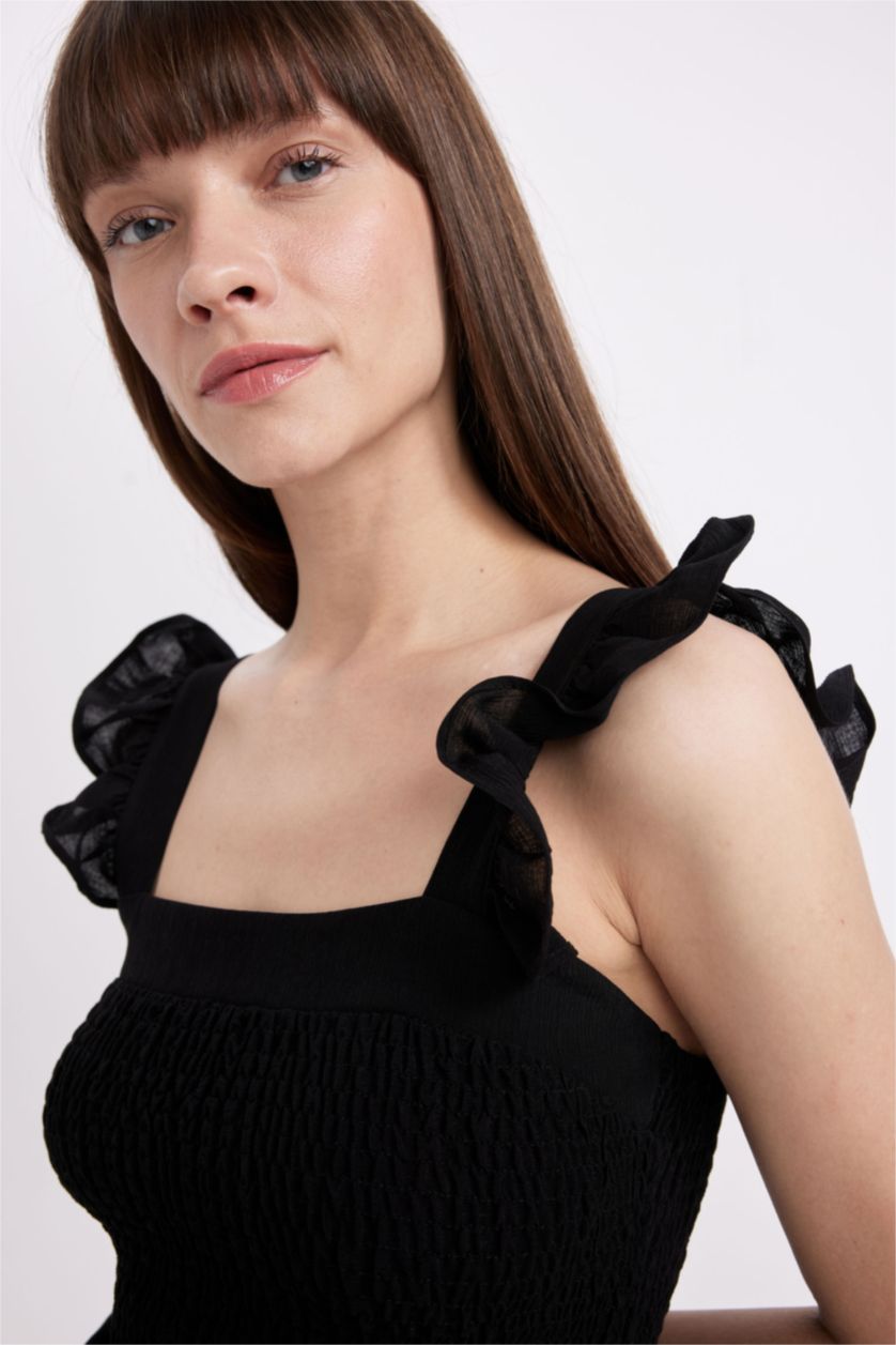 نساء أسود بلوزة اسود بدون ردن بحمالات وياخة مربعة