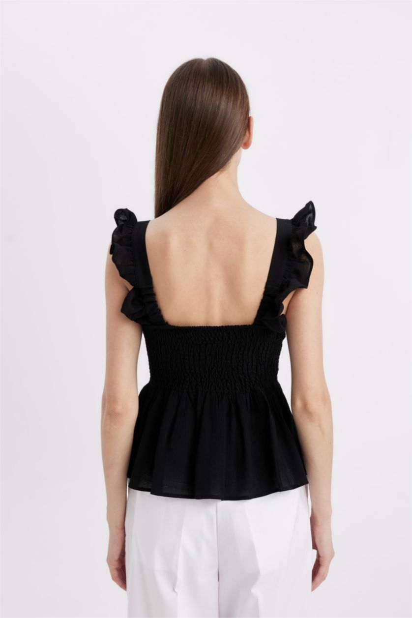 نساء أسود بلوزة اسود بدون ردن بحمالات وياخة مربعة