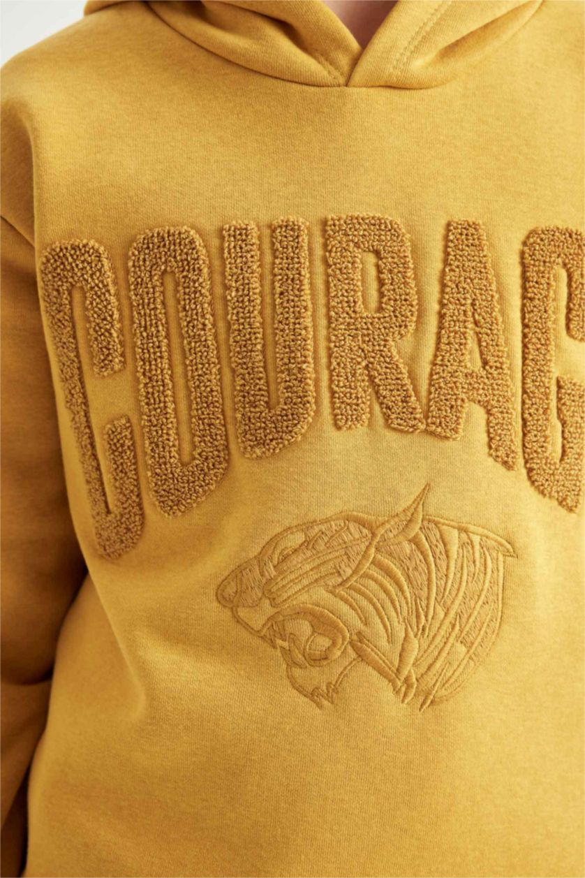 Erkek Çocuk - Genç Erkek Sarı Erkek Çocuk Oversize Geniş Kalıp Baskılı Kapüşonlu Sweatshirt