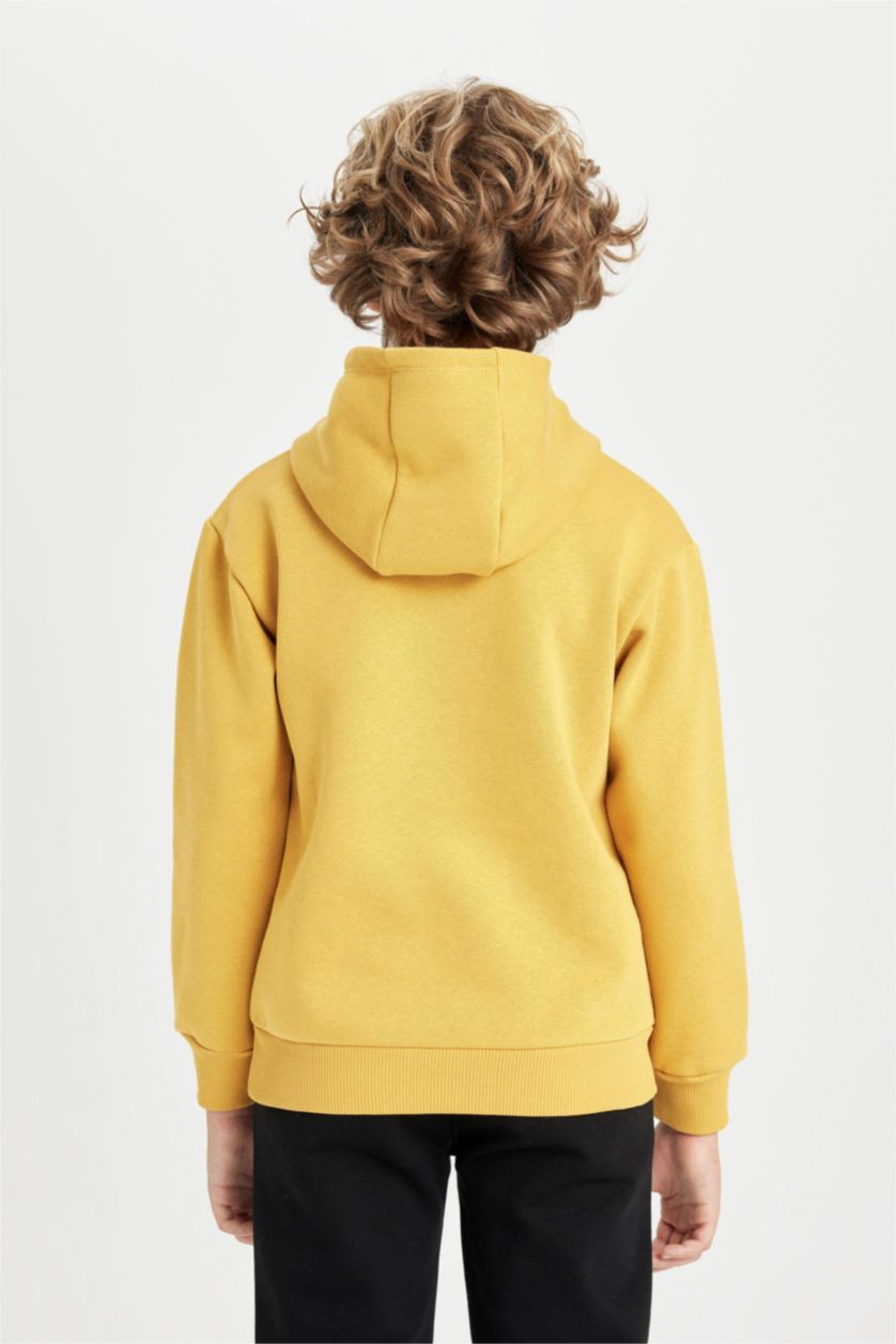 Erkek Çocuk - Genç Erkek Sarı Erkek Çocuk Oversize Geniş Kalıp Baskılı Kapüşonlu Sweatshirt