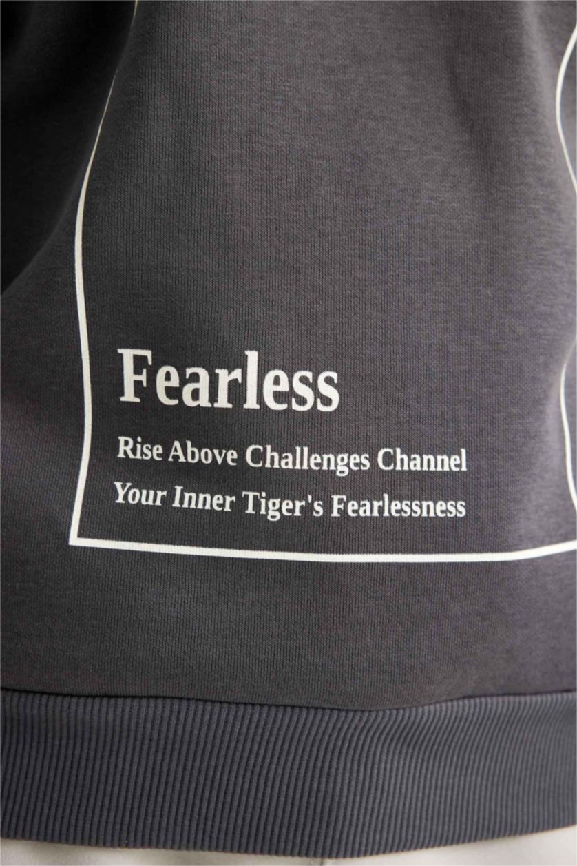 Erkek Çocuk - Genç Erkek Antrasit Antrasit Kapüşonlu Baskılı Sweatshirt Erkek Çocuk