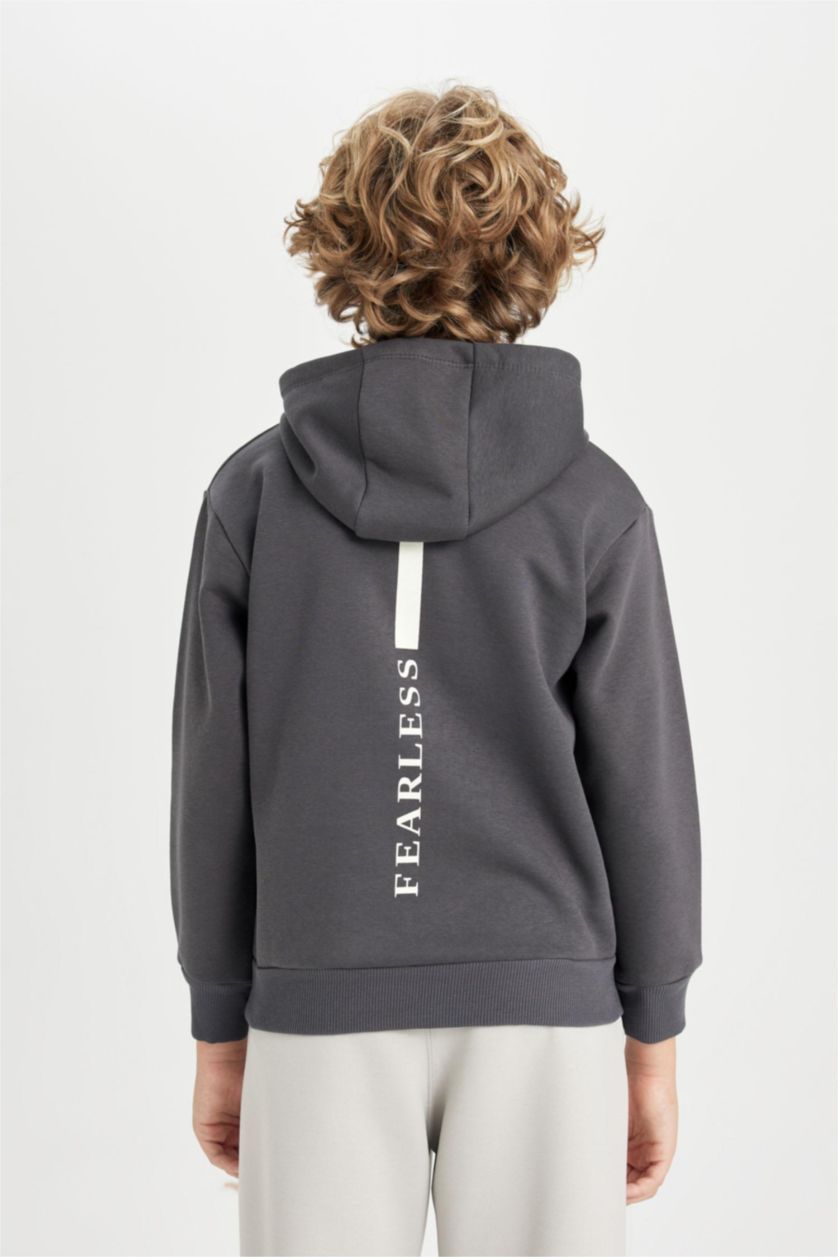 Erkek Çocuk - Genç Erkek Antrasit Antrasit Kapüşonlu Baskılı Sweatshirt Erkek Çocuk