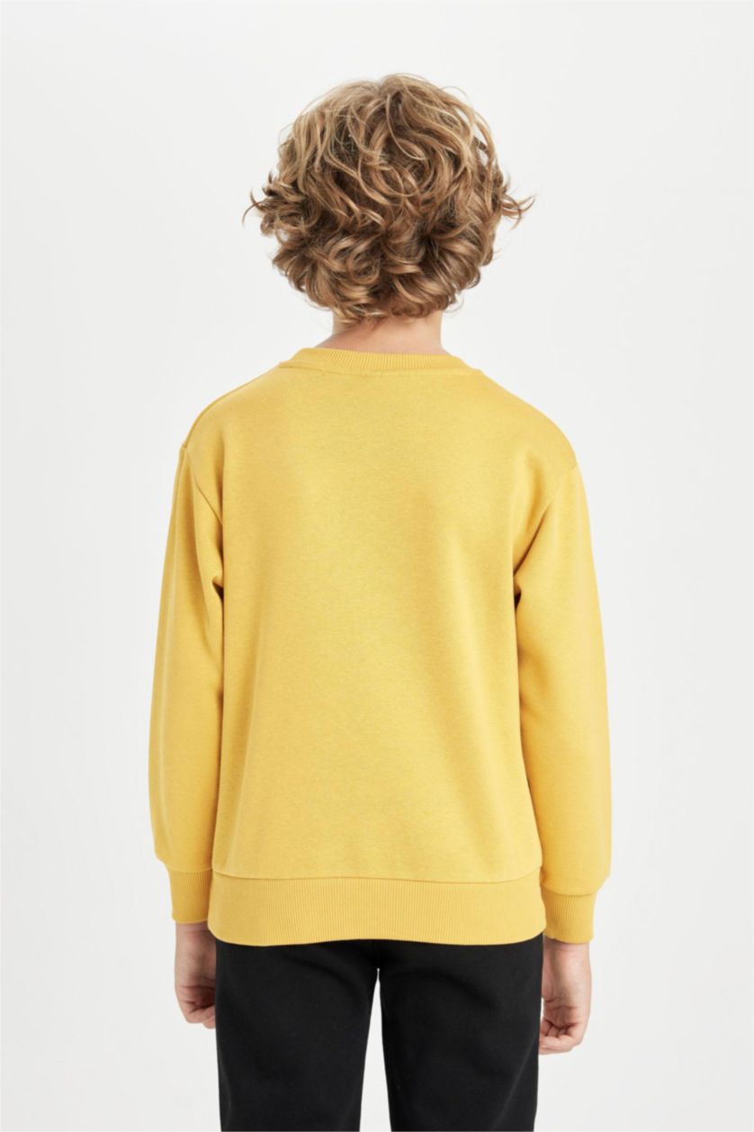 Erkek Çocuk - Genç Erkek Sarı Erkek Çocuk Sarı Bisiklet Yaka Kaplan Baskılı Sweatshirt