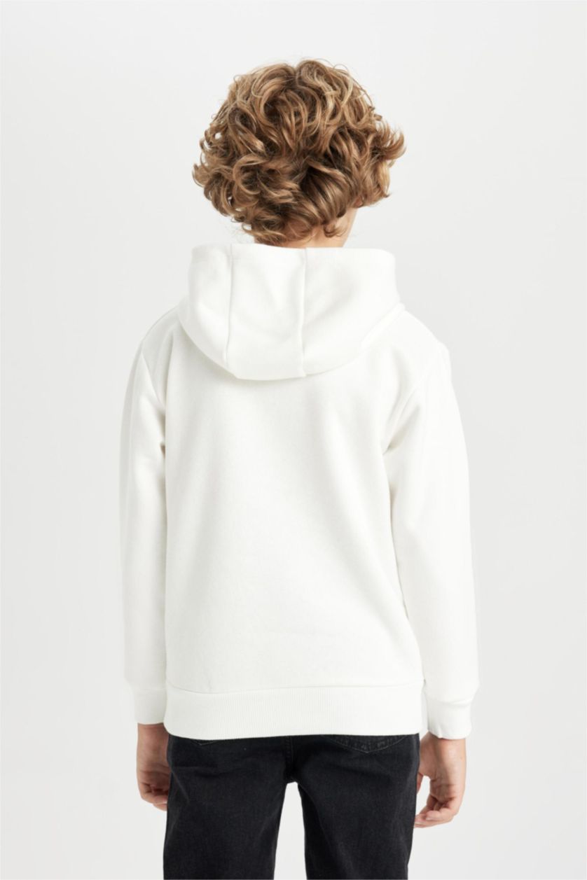 Erkek Çocuk - Genç Erkek Ekru Ekru Kapüşonlu Baskılı Sweatshirt Erkek Çocuk