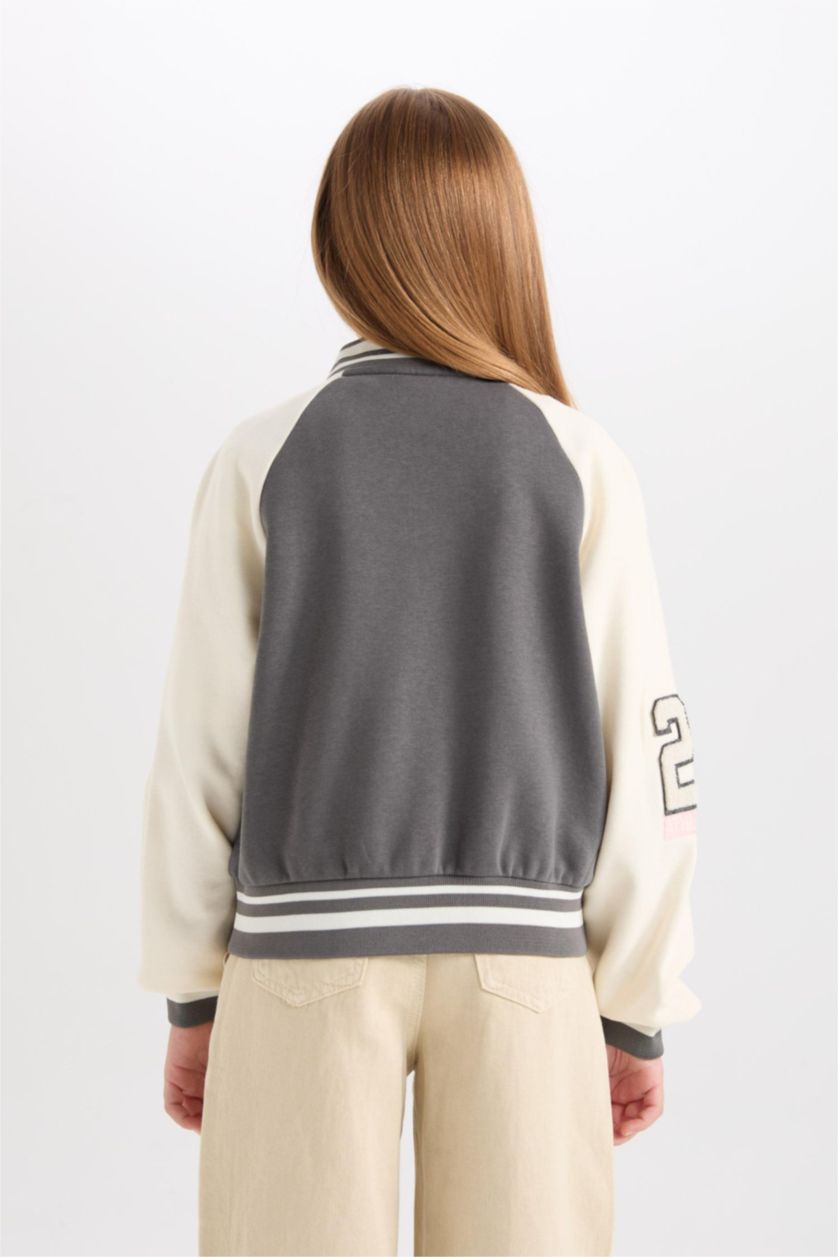 بناتي أنثرا جاكيت بومبر بناتي تقيل بطبعة شعار اوفر سايز ببطانة ناعمة