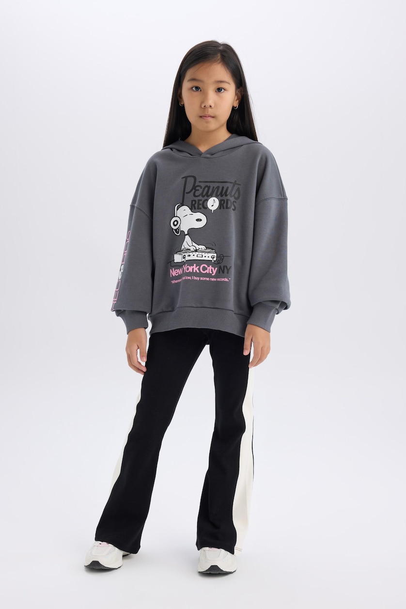 Kız Çocuk - Genç Kız Antrasit Kız Çocuk Snoopy Oversize Geniş Kalıp Kapüşonlu Sweatshirt