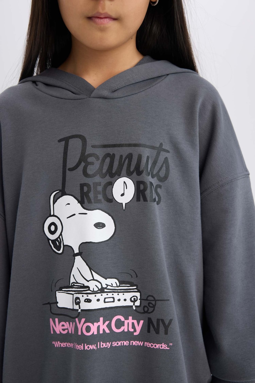 Kız Çocuk - Genç Kız Antrasit Kız Çocuk Snoopy Oversize Geniş Kalıp Kapüşonlu Sweatshirt