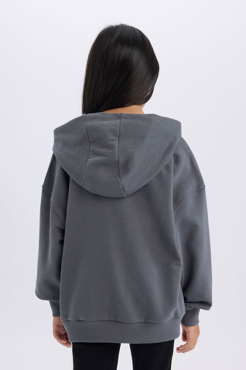 Kız Çocuk - Genç Kız Antrasit Kız Çocuk Snoopy Oversize Geniş Kalıp Kapüşonlu Sweatshirt