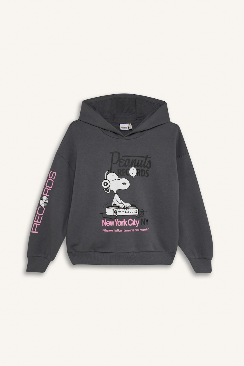 Kız Çocuk - Genç Kız Antrasit Kız Çocuk Snoopy Oversize Geniş Kalıp Kapüşonlu Sweatshirt
