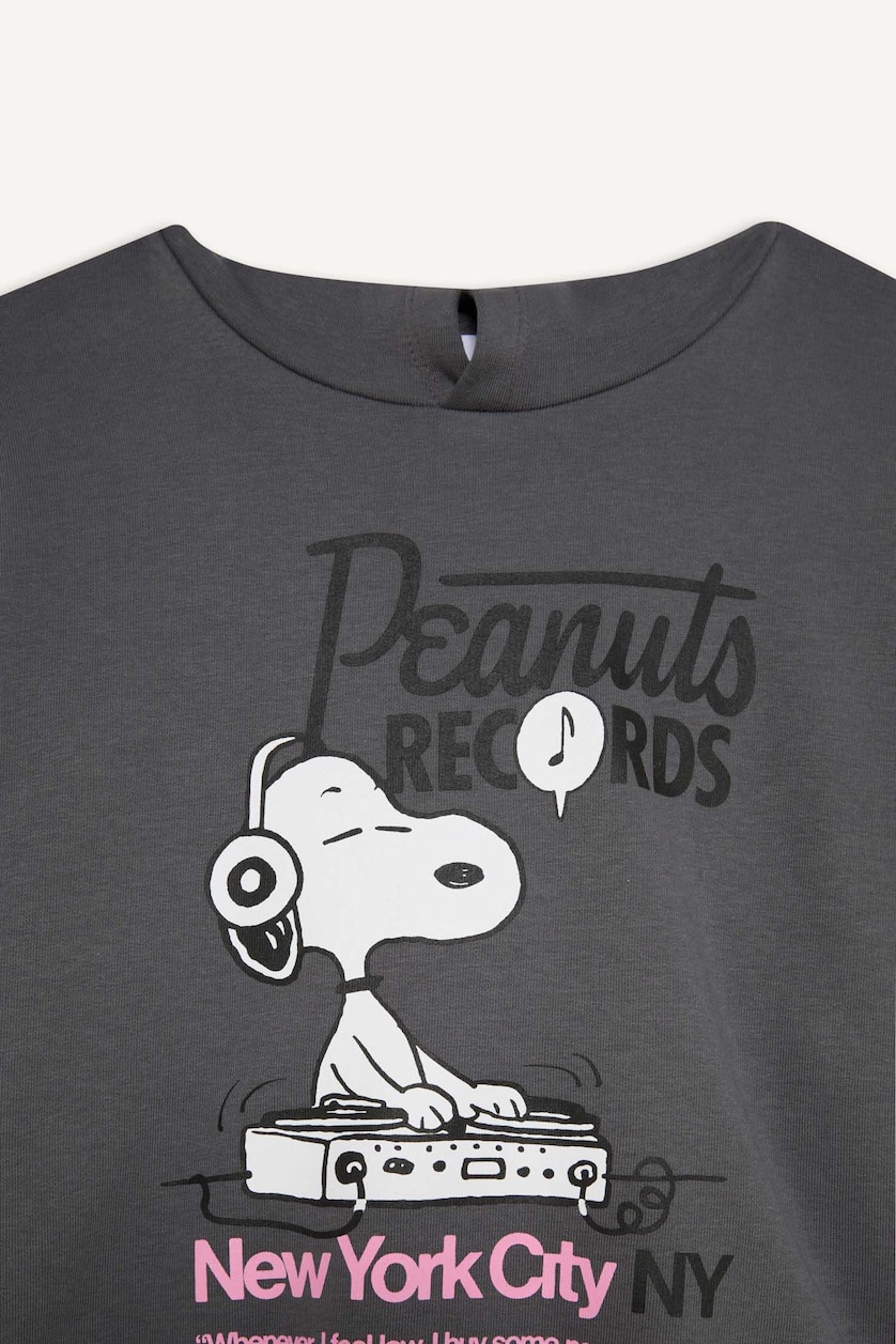 Kız Çocuk - Genç Kız Antrasit Kız Çocuk Snoopy Oversize Geniş Kalıp Kapüşonlu Sweatshirt