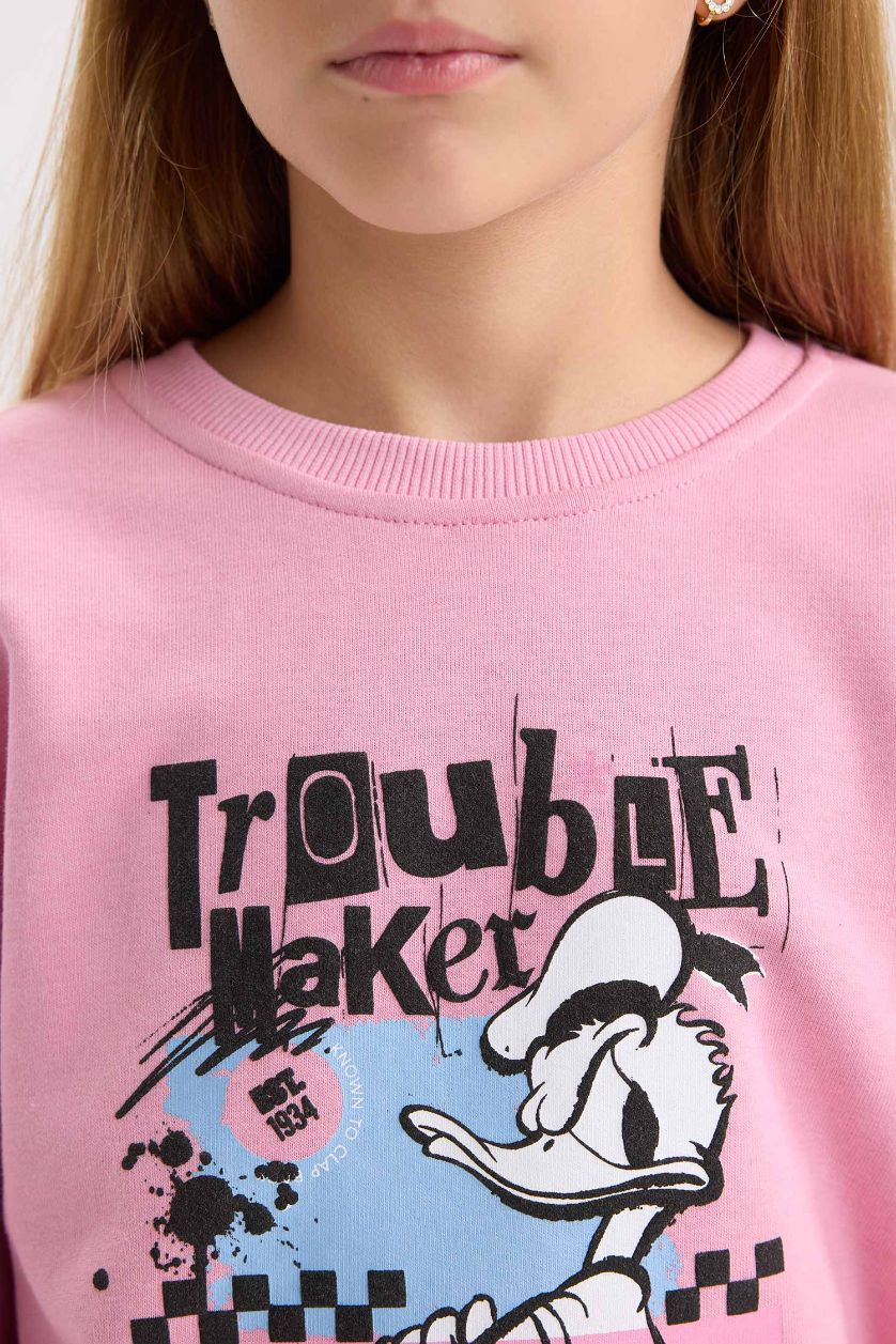 Kız Çocuk - Genç Kız Koyu Pembe Disney Mickey Mouse &Friends Relax Fit Bisiklet Yaka Sweatshirt Kız Çocuk