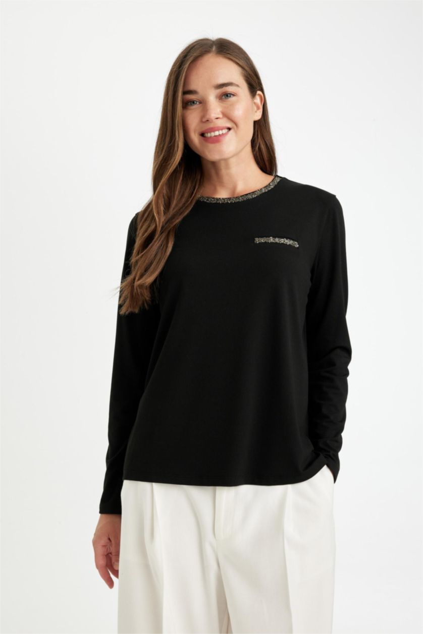 Women Black Regular Fit Long Sleeve T-Shirt