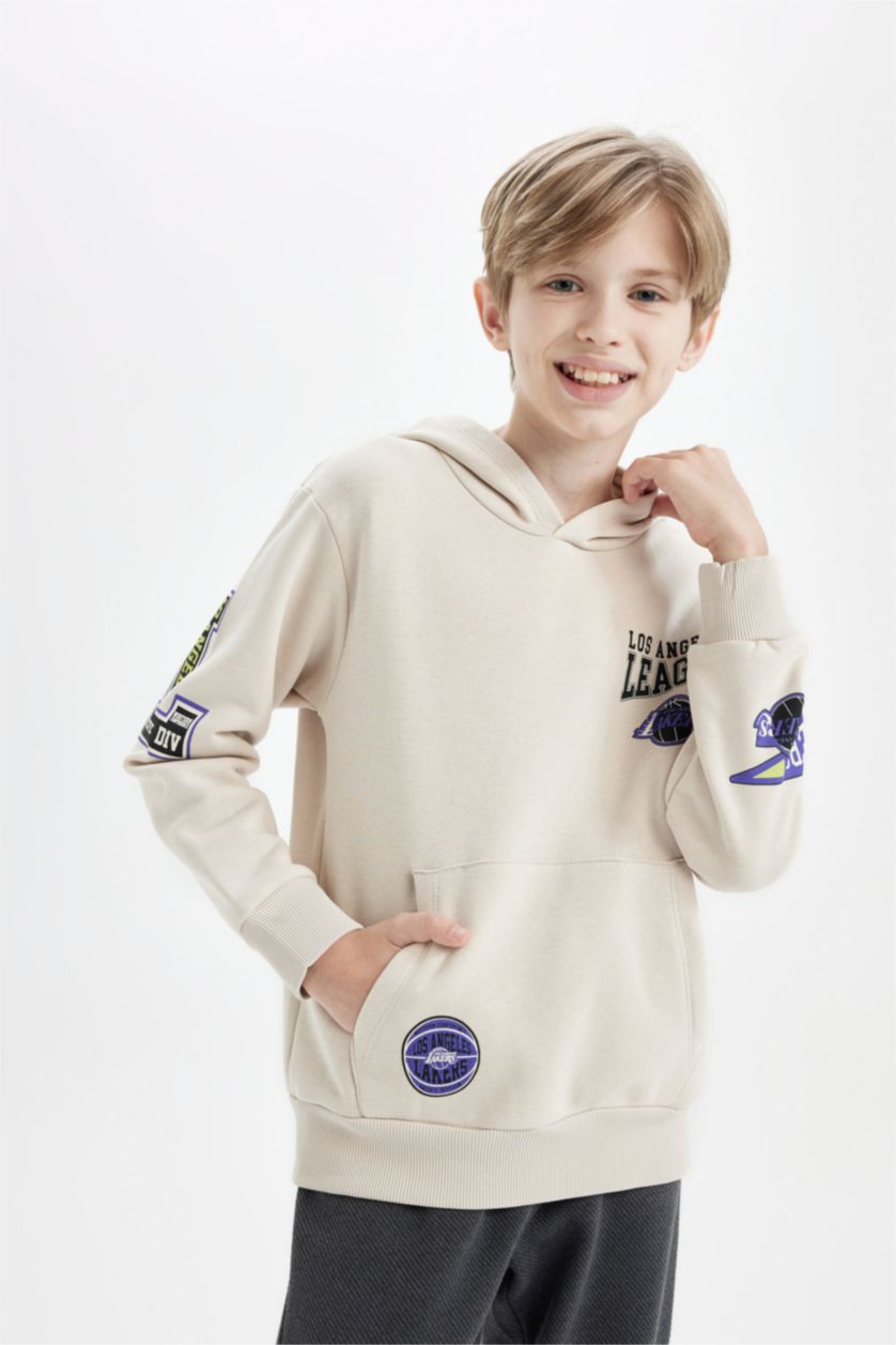 Erkek Çocuk - Genç Erkek Taş NBA Los Angeles Clippers Kapüşonlu Sırt Baskılı Sweatshirt Erkek Çocuk