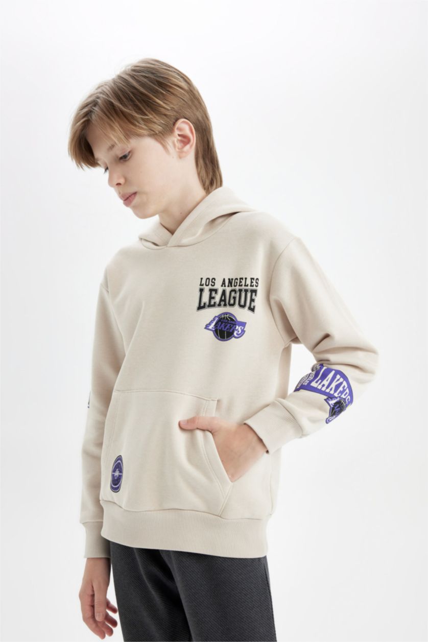 Erkek Çocuk - Genç Erkek Taş NBA Los Angeles Clippers Kapüşonlu Sırt Baskılı Sweatshirt Erkek Çocuk