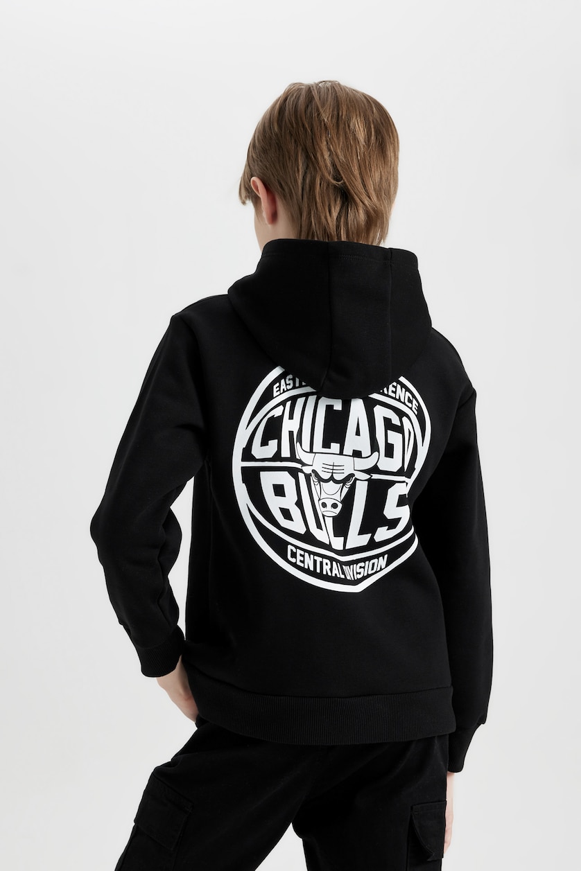 Young Boys - Teen Boys Black Boy NBA Chicago Bulls Oversize Fit Hooded Thick Sweatshirt