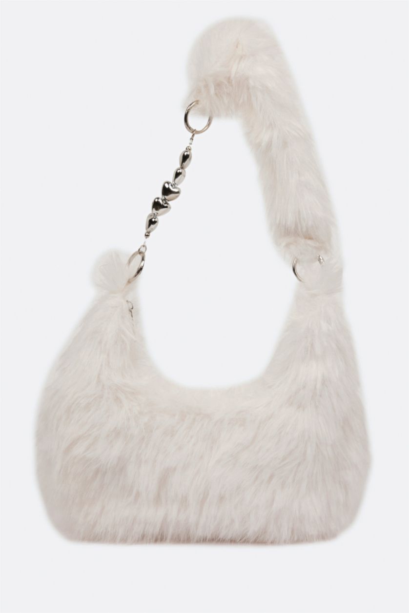 Kadın Kırık Beyaz Kadın Pelüş Omuz Çantası