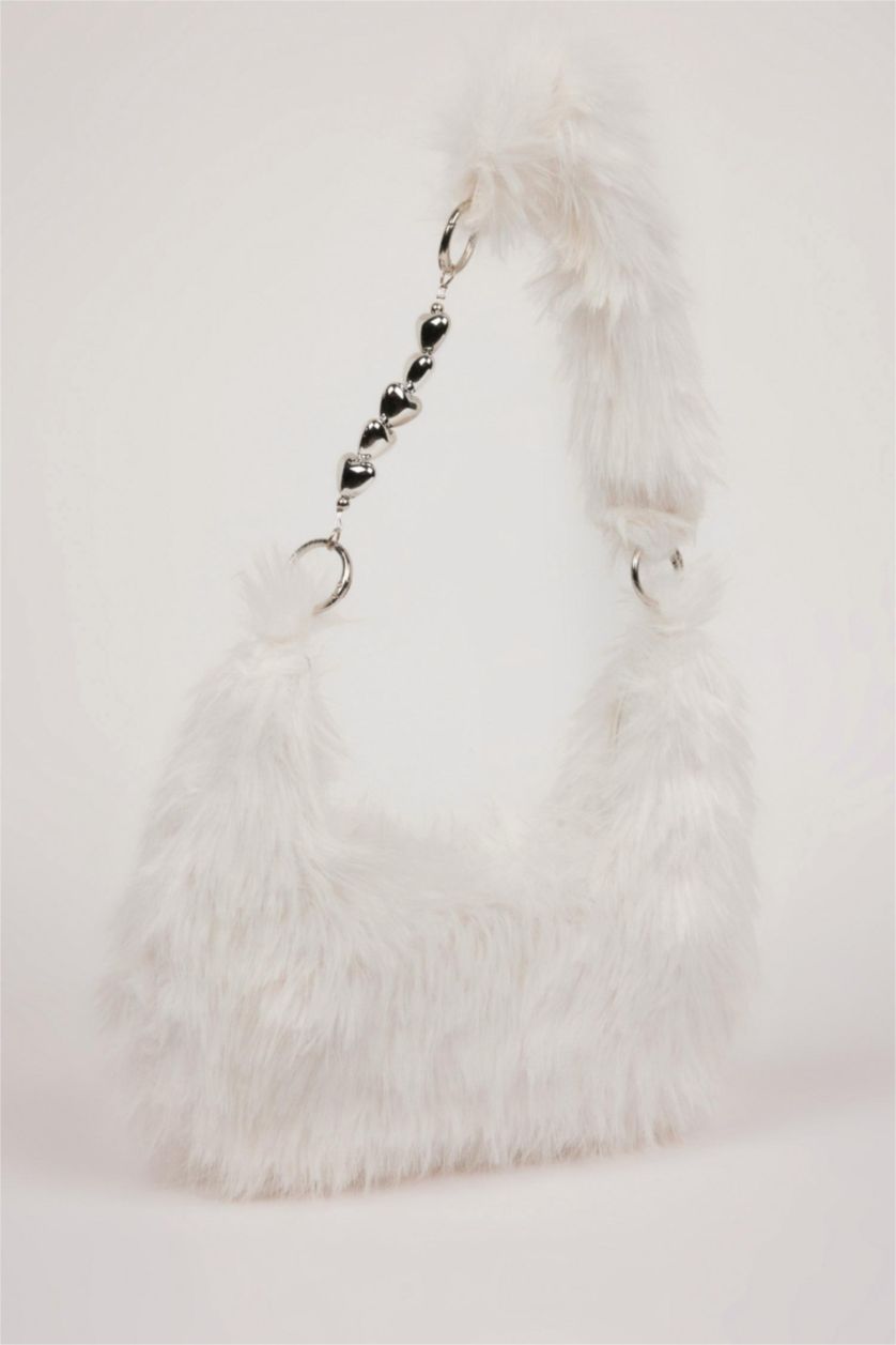 Kadın Kırık Beyaz Kadın Pelüş Omuz Çantası