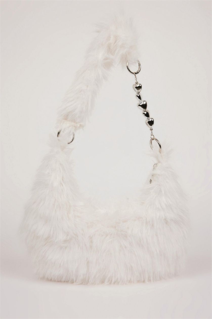 Kadın Kırık Beyaz Kadın Pelüş Omuz Çantası