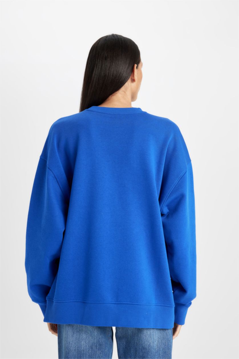 Женщины Саксонский синий Свитшот оверсайз с круглым вырезом с принтом города из плотной ткани для женщин