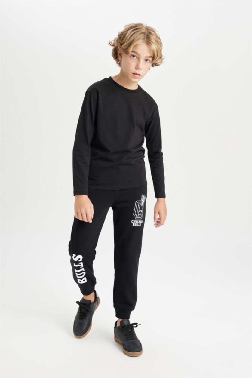 Erkek Çocuk - Genç Erkek Siyah Erkek Çocuk NBA Chicago Bulls Siyah Beli Paçası Lastikli Cepli Jogger Eşofman Altı