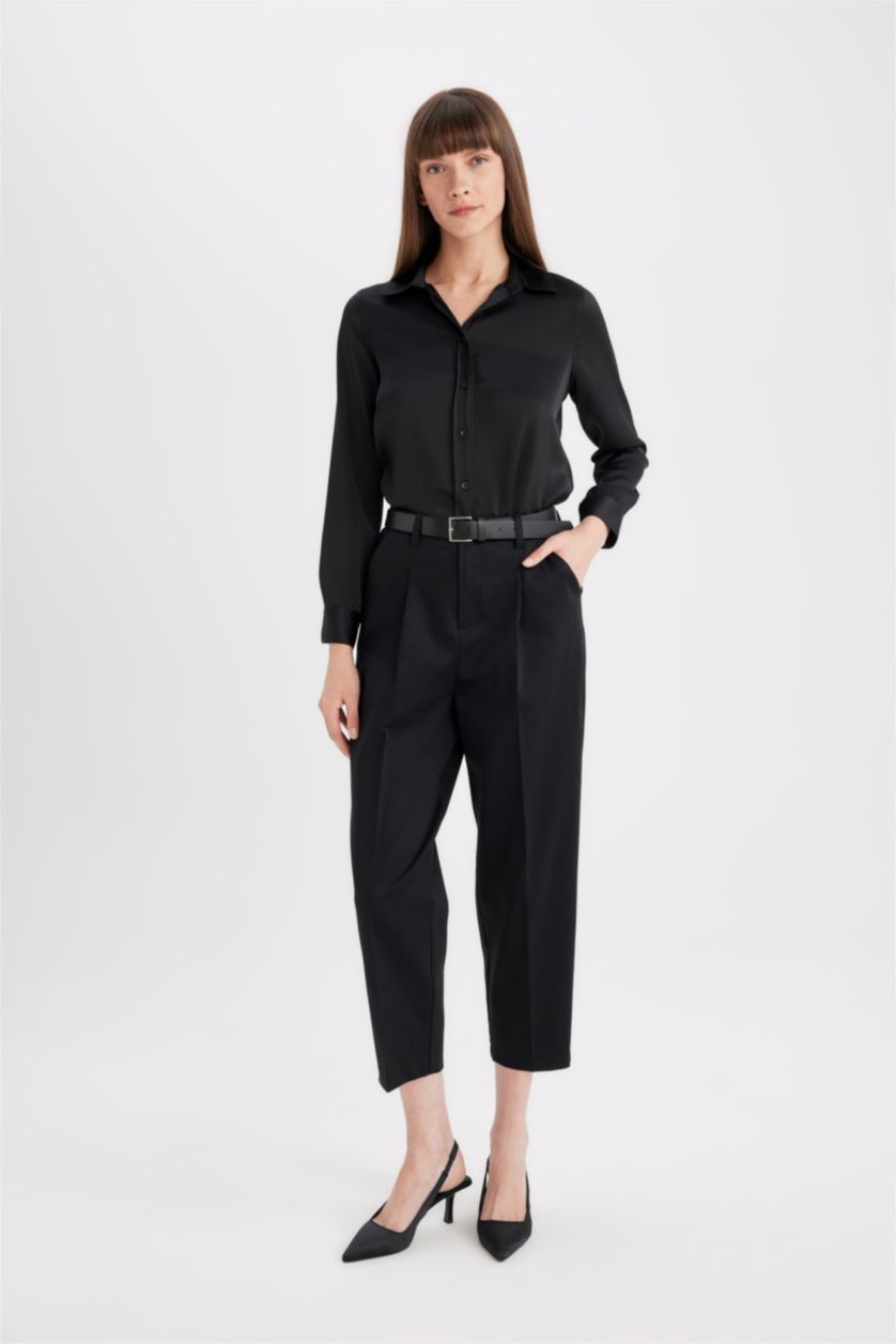 FEMME Noir Chemise à Manches Longues en Popeline à coupe régulière