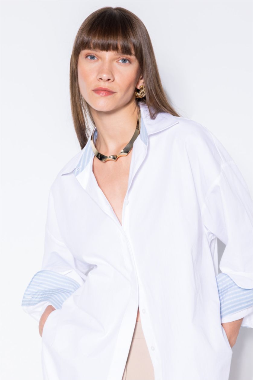 Women White Oversize Fit Poplin Long Sleeve Shirt