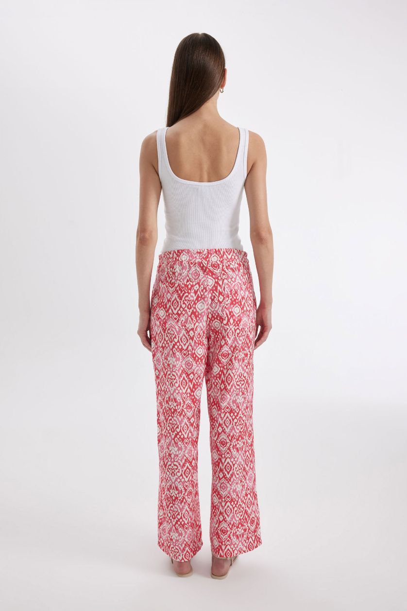 FEMME Rose Clair Pantalon large taille haute imprimé avec poches Coupe droite