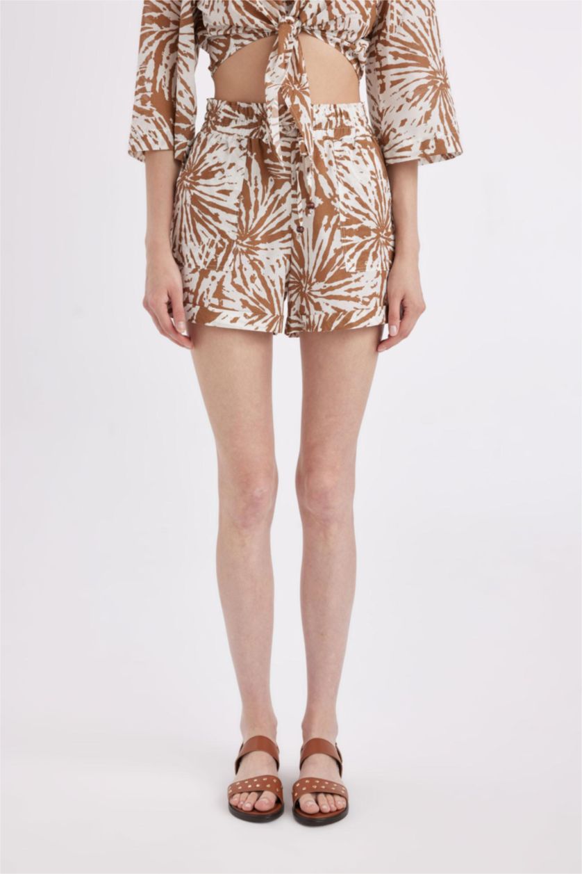 WOMAN Brown Voile High Waist Short Leg Shorts
