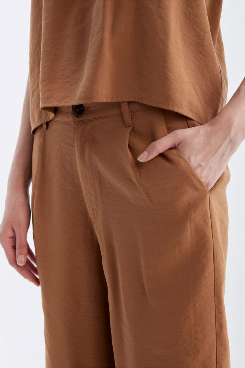 WOMAN Camel Short High Waist Wide Leg Crop Trousers