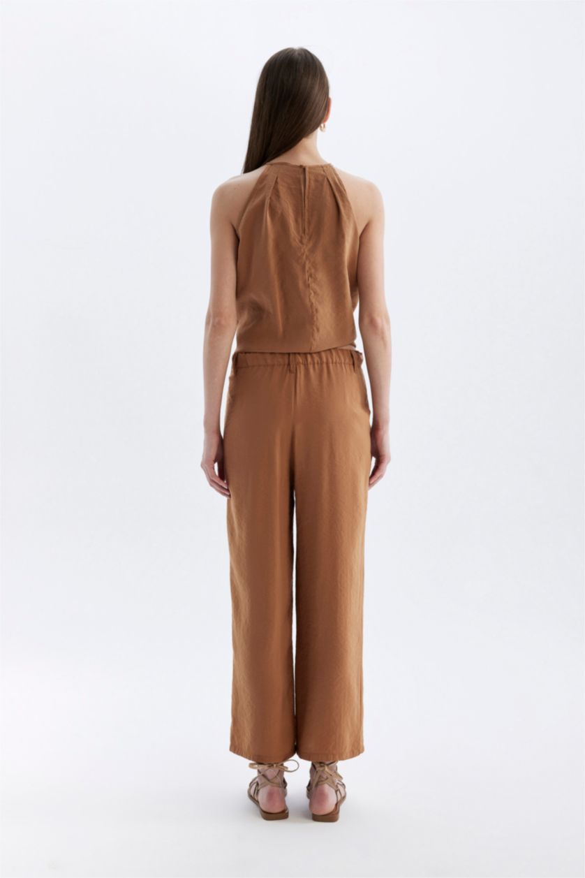 WOMAN Camel Short High Waist Wide Leg Crop Trousers