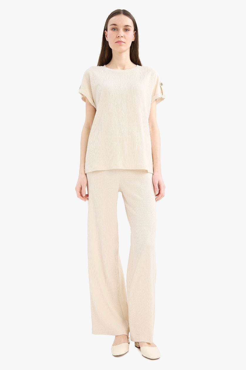 WOMAN Beige Regular Fit Crew Neck Short Sleeve T-Shirt